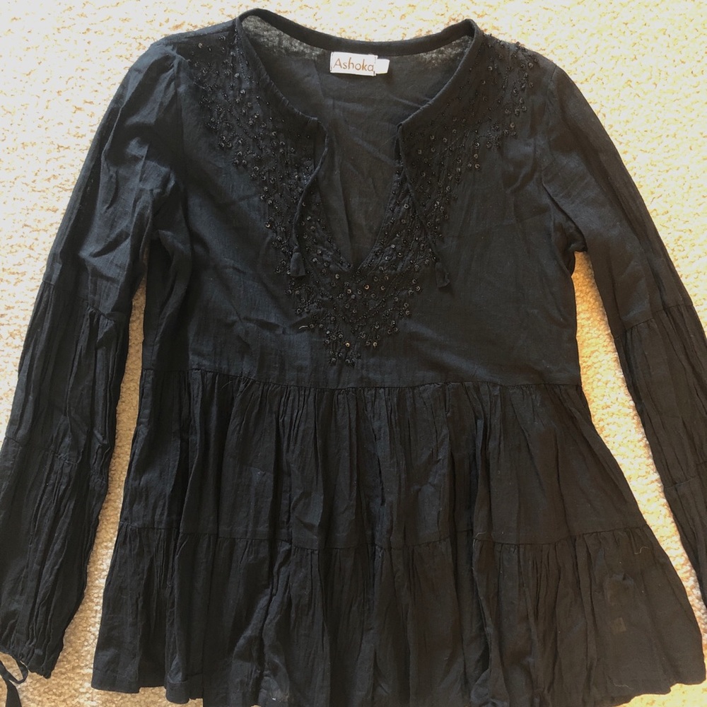 🌸Italian Boutique Black Peasant Shirt